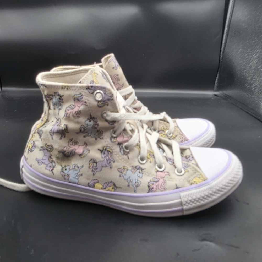Converse Cream and Purple High-Top Sneakers Floral Design